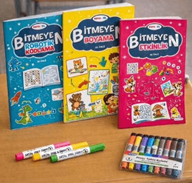 Boya Sil Bitmeyen Boyama 3 Kitap + Boya Kalemi Hediyeli