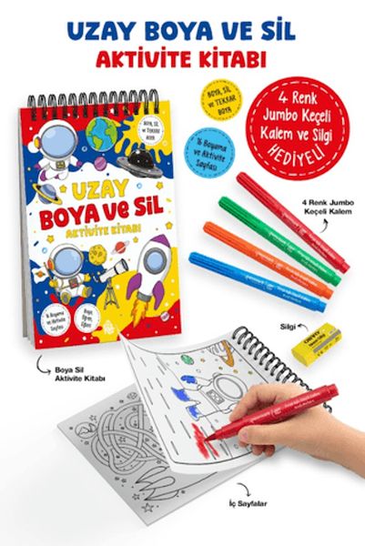 Uzay - Boya ve Sil Aktivite Kitabı / 3 Yaş +