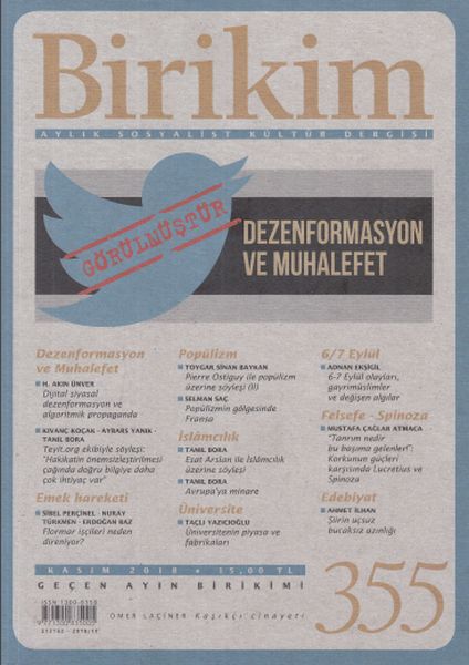 Birikim Aylık Sosyalist Kültür Dergisi Sayı: 355 Kasım 2018